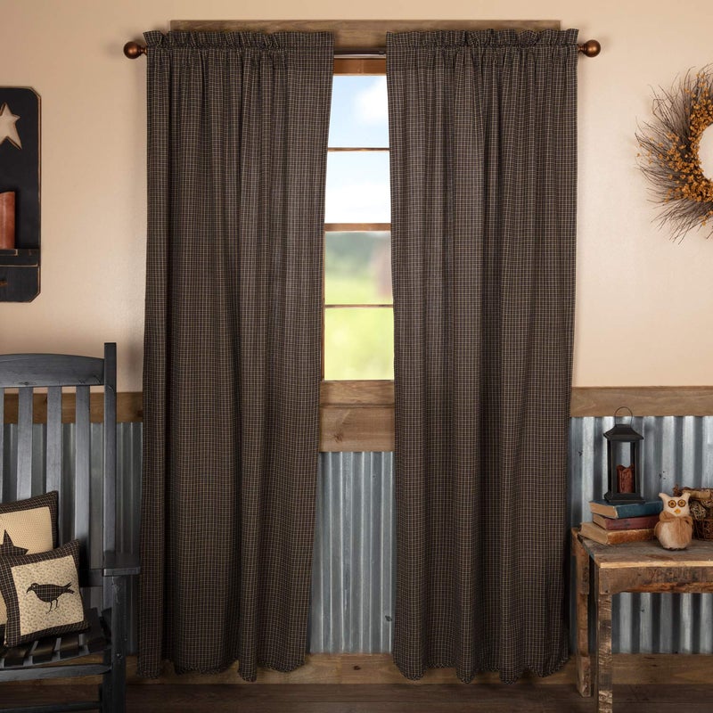 VHC Brands Kettle Grove Plaid Panel Scalloped Set of 2 84x40 Country Curtains, Country Black - Image 1